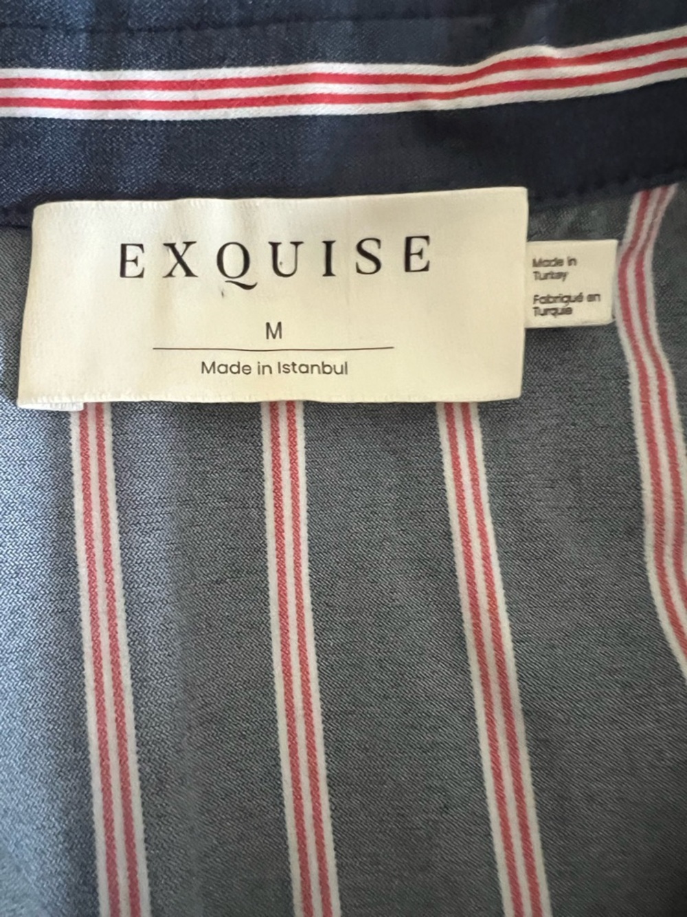 Exquise Striped Navy and Pink Button-Front midi Dress - Picture 3 of 5